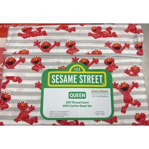 New Sesame Street Elmo Queen Size 4-Piece Cotton Sheet Set 200 TC Hard To Find